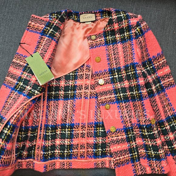 GUCCI JACKET WOOL TARTAN CHECK BOUCLE BLAZER - Picture 11 of 16